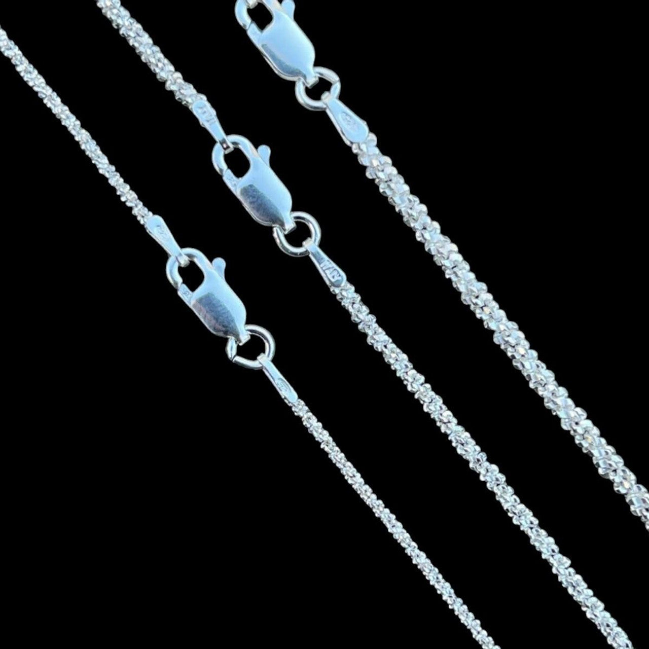 Sparkle Rock Link Chain Necklace - 925 Sterling Silver - 14"-24" - 1mm-3mm