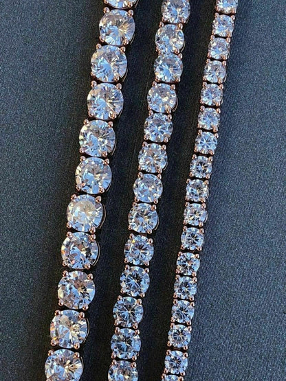 Tennis Chain Necklace Iced Out CZ Stones - 14k Rose Gold Vermeil Over 925 Silver - 3mm-6mm - 16"-30"