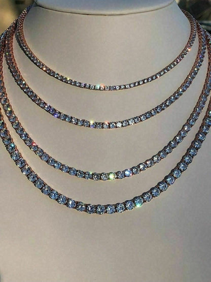 Tennis Chain Necklace Iced Out CZ Stones - 14k Rose Gold Vermeil Over 925 Silver - 3mm-6mm - 16"-30"