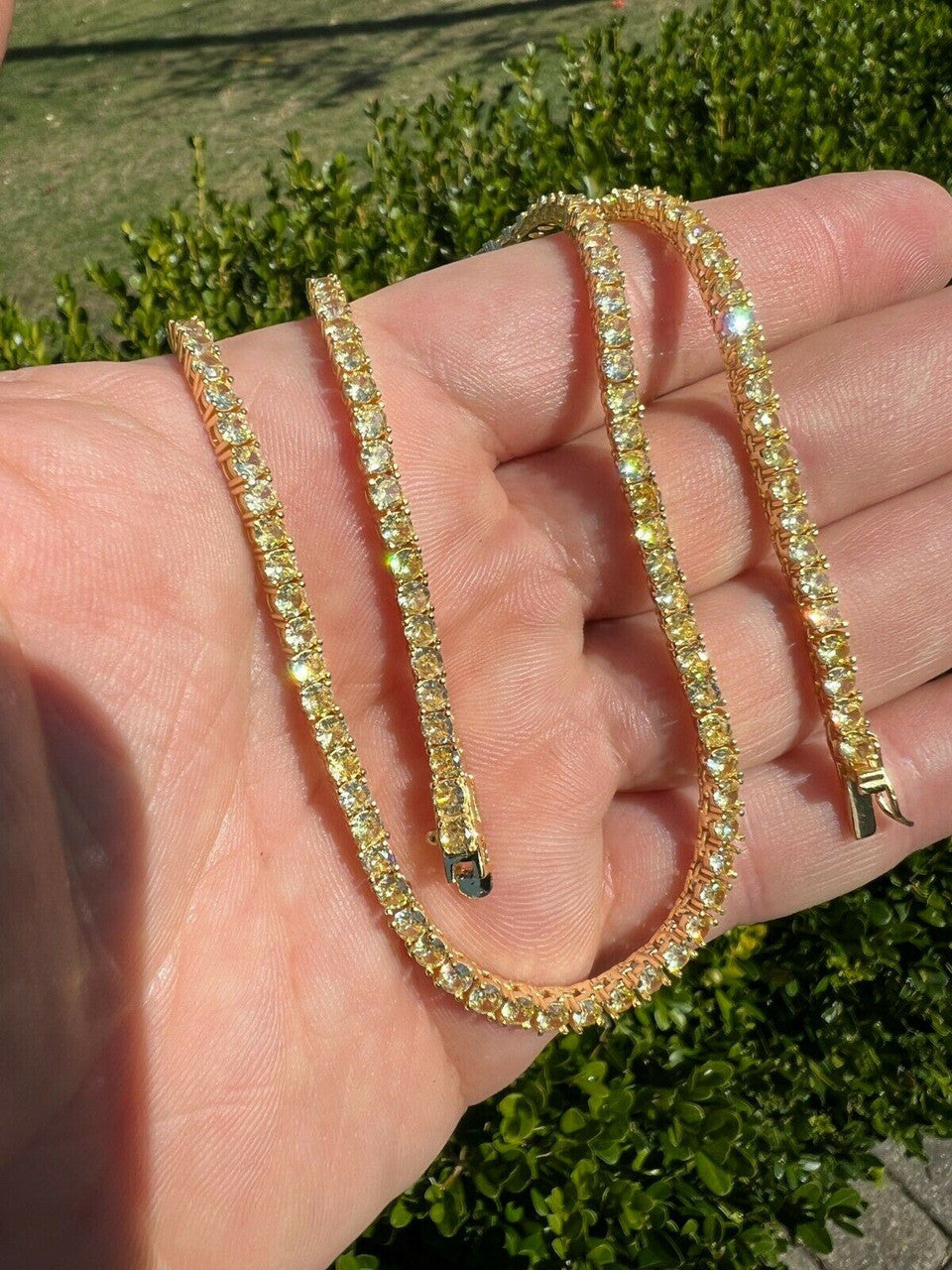 Tennis Chain Necklace Iced Out Canary Yellow CZ Stones - 14k Gold Vermeil 925 Silver - 3mm - 16"-28"