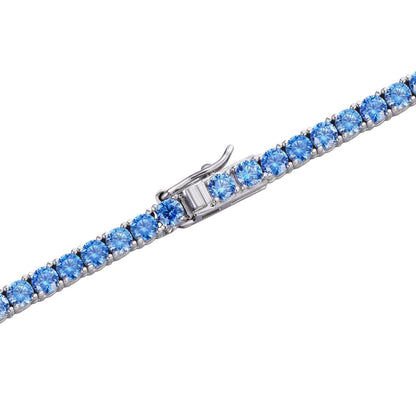 Tennis Chain Necklace Iced Out Blue CZ Stones - 925 Silver - 3mm - 16"-28"