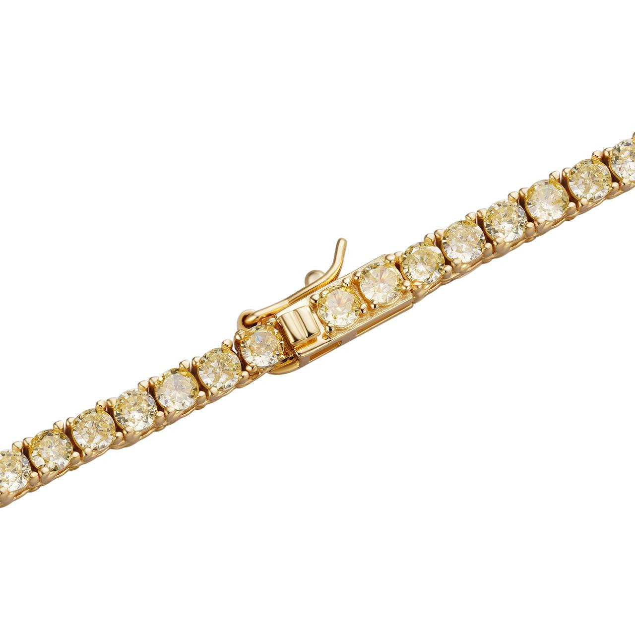 Tennis Chain Necklace Iced Out Canary Yellow CZ Stones - 14k Gold Vermeil 925 Silver - 3mm - 16"-28"