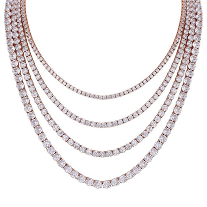 Tennis Chain Necklace Iced Out CZ Stones - 14k Rose Gold Vermeil Over 925 Silver - 3mm-6mm - 16"-30"
