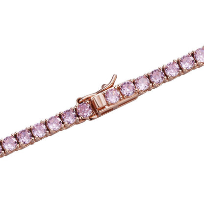 Tennis Chain Necklace Iced Out Pink CZ Stones - 14k Rose Gold Vermeil 925 Silver - 3mm - 16"-28"