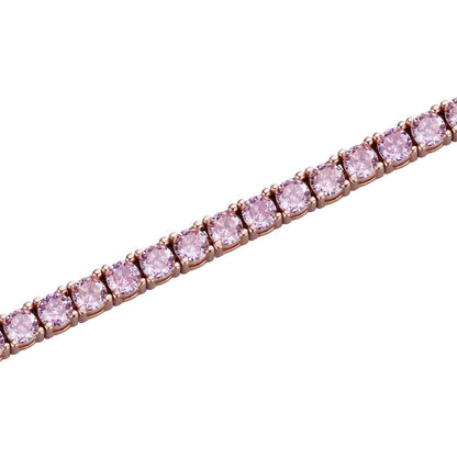 Tennis Chain Necklace Iced Out Pink CZ Stones - 14k Rose Gold Vermeil 925 Silver - 4mm - 16"-28"