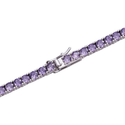 Tennis Chain Necklace Iced Out Purple CZ Stones - 925 Silver - 3mm - 16"-28"