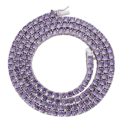 Tennis Chain Necklace Iced Out Purple CZ Stones - 925 Silver - 3mm - 16"-28"