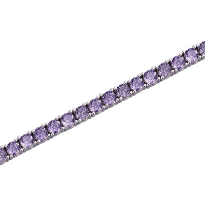 Tennis Chain Necklace Iced Out Purple CZ Stones - 925 Silver - 3mm - 16"-28"