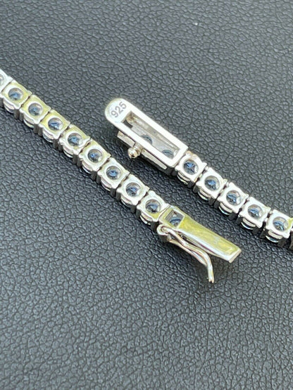 Tennis Chain Necklace Iced Out Blue CZ Stones - 925 Silver - 3mm - 16"-28"