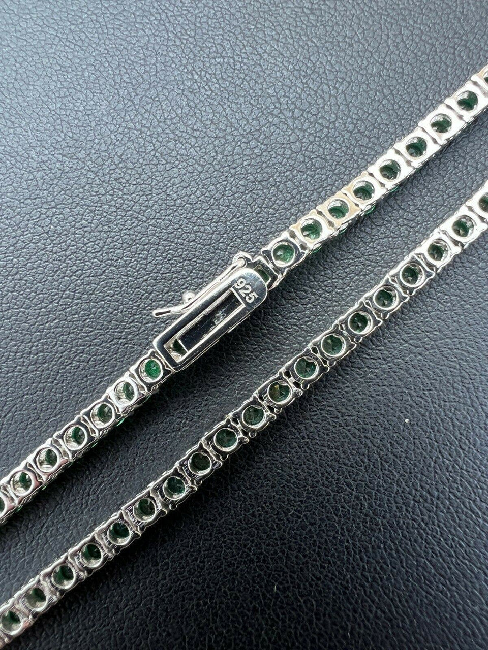 Tennis Chain Necklace Iced Out Green CZ Stones - 925 Silver - 3mm - 16"-28"