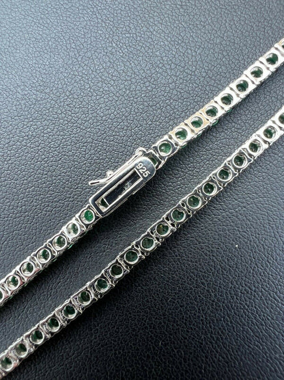 Tennis Chain Necklace Iced Out Green CZ Stones - 925 Silver - 3mm - 16"-28"