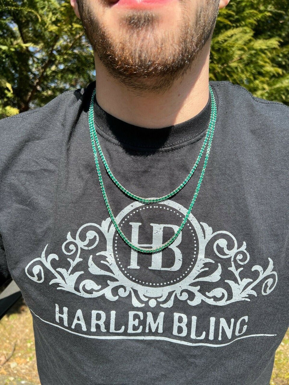 Tennis Chain Necklace Iced Out Green CZ Stones - 925 Silver - 3mm - 16"-28"