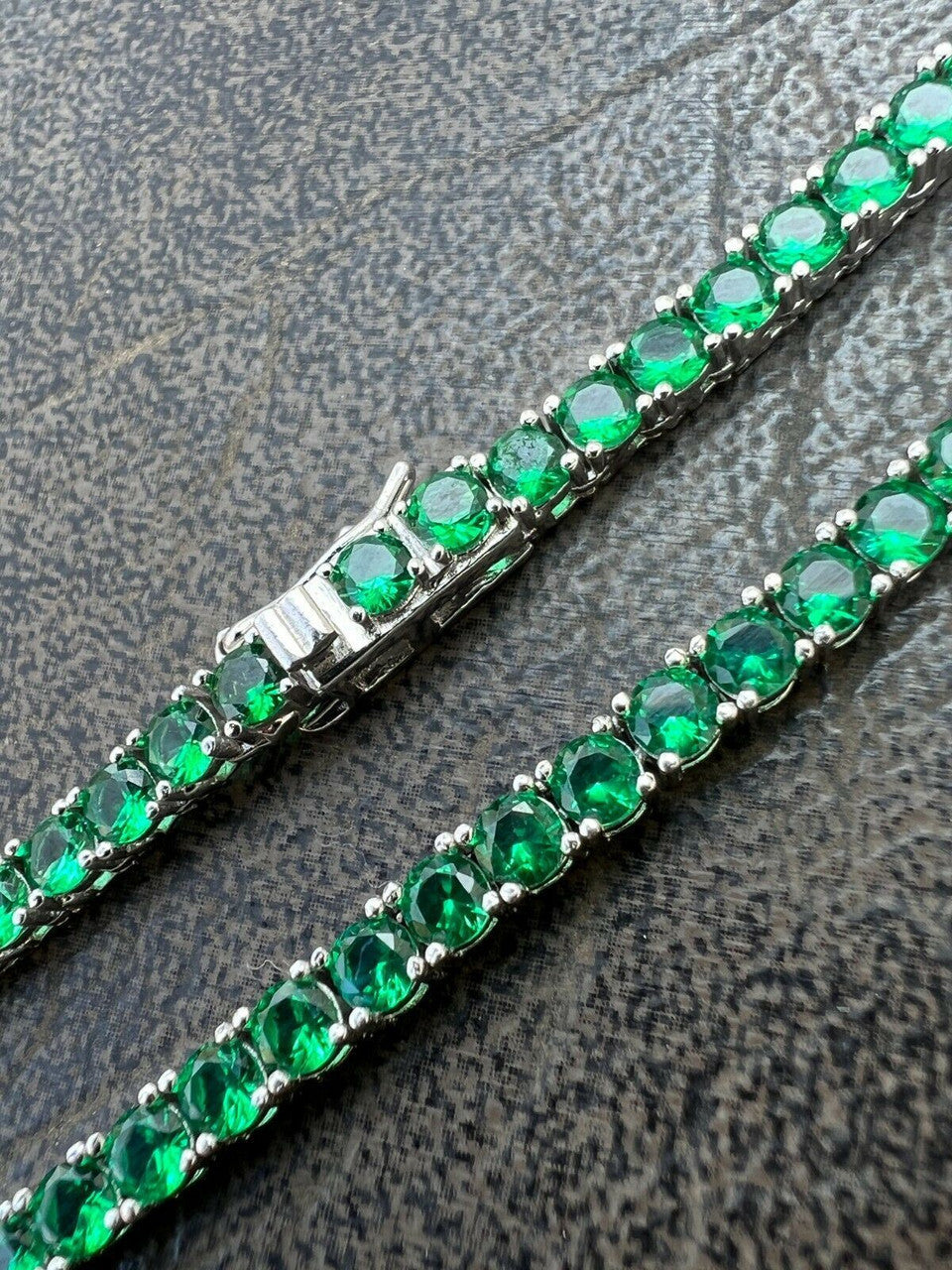 Tennis Chain Necklace Iced Out Green CZ Stones - 925 Silver - 3mm - 16"-28"