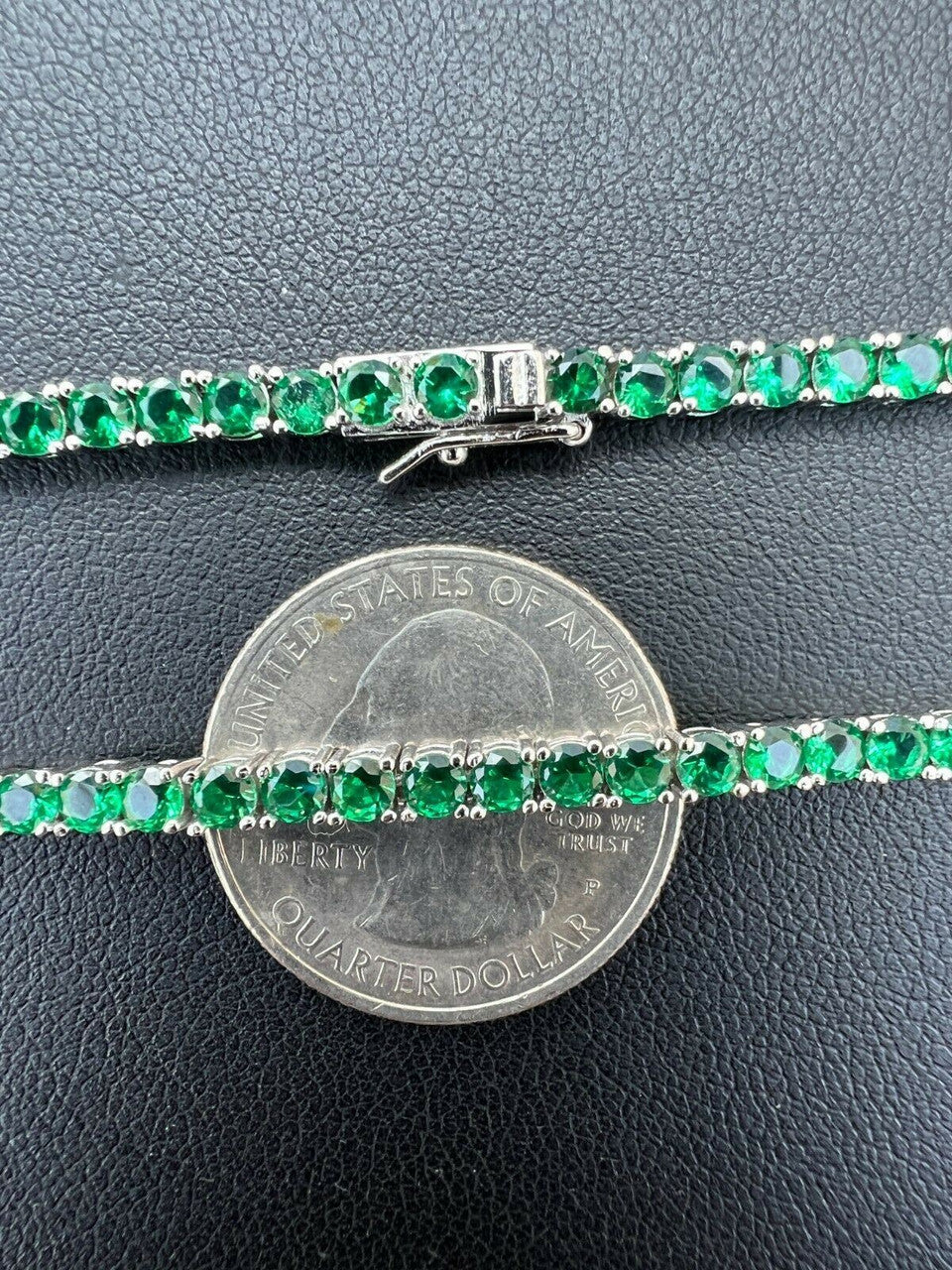 Tennis Chain Necklace Iced Out Green CZ Stones - 925 Silver - 3mm - 16"-28"