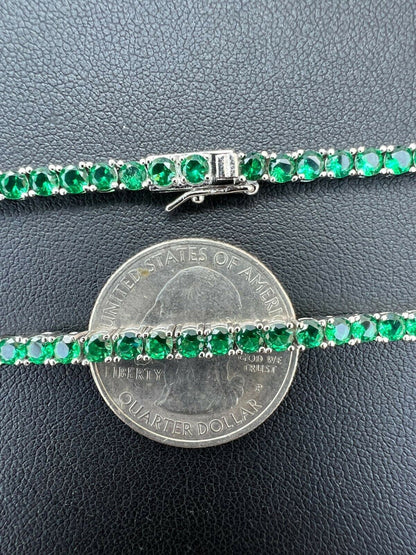 Tennis Chain Necklace Iced Out Green CZ Stones - 925 Silver - 3mm - 16"-28"