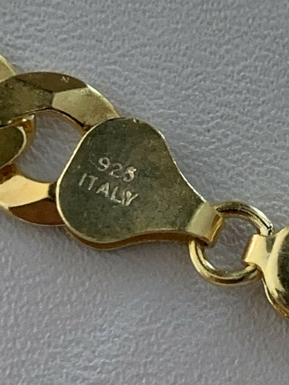 Flat Curb Cuban Chain Necklace - Two Tone Diamond Cut 14k Gold Vermeil 925 Sterling Silver - 16"-30" - 3mm-10.5mm