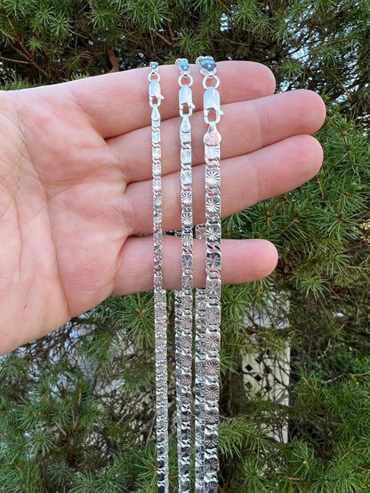 Valentino Link Chain Necklace Or Bracelet - 925 Sterling Silver - 7"-30" - 3mm-5mm