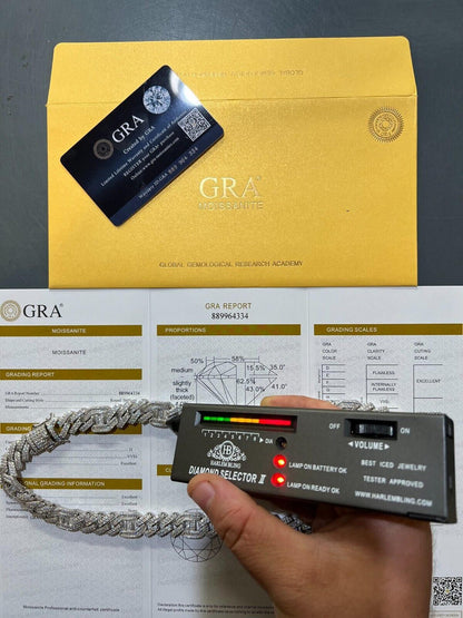 MOISSANITE Figarucci Prong Cuban Link Chain Necklace Iced Out - 925 Silver - 15mm - 18"-30"