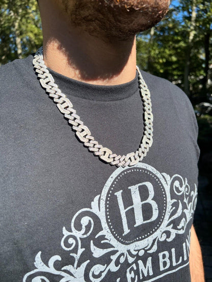 MOISSANITE Figarucci Prong Cuban Link Chain Necklace Iced Out - 925 Silver - 15mm - 18"-30"