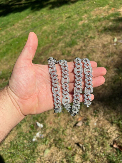 MOISSANITE Figarucci Prong Cuban Link Chain Necklace Iced Out - 925 Silver - 15mm - 18"-30"