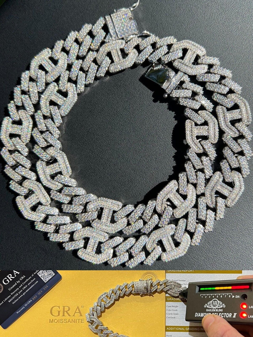 MOISSANITE Figarucci Prong Cuban Link Chain Necklace Iced Out - 925 Silver - 15mm - 18"-30"