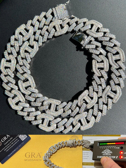 MOISSANITE Figarucci Prong Cuban Link Chain Necklace Iced Out - 925 Silver - 15mm - 18"-30"