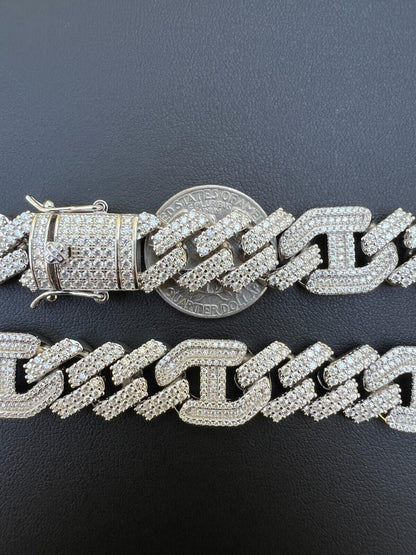 MOISSANITE Figarucci Prong Cuban Link Chain Necklace Iced Out - 925 Silver - 15mm - 18"-30"