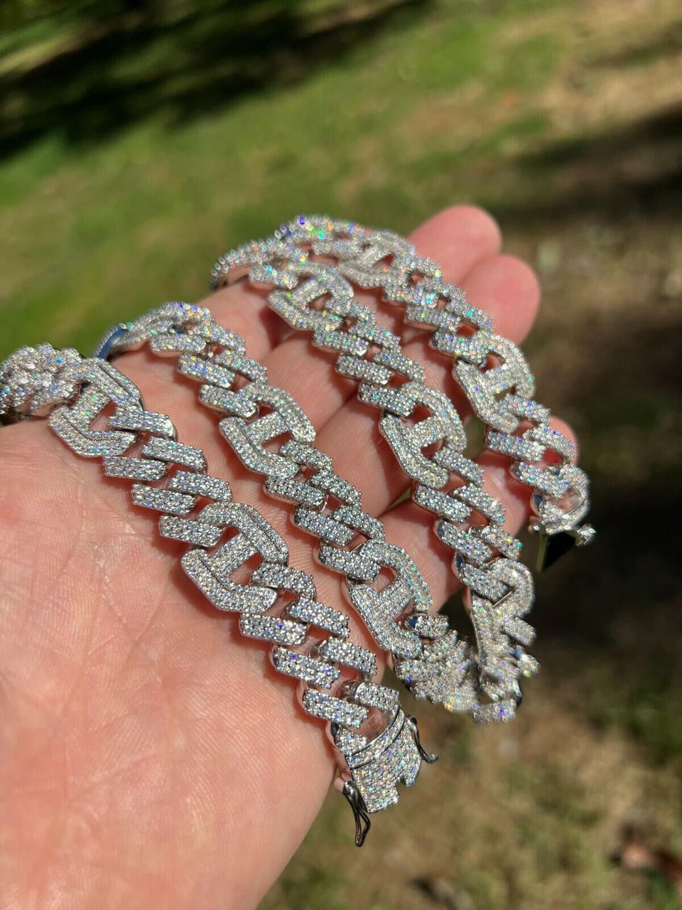 MOISSANITE Figarucci Prong Cuban Link Chain Necklace Iced Out - 925 Silver - 15mm - 18"-30"