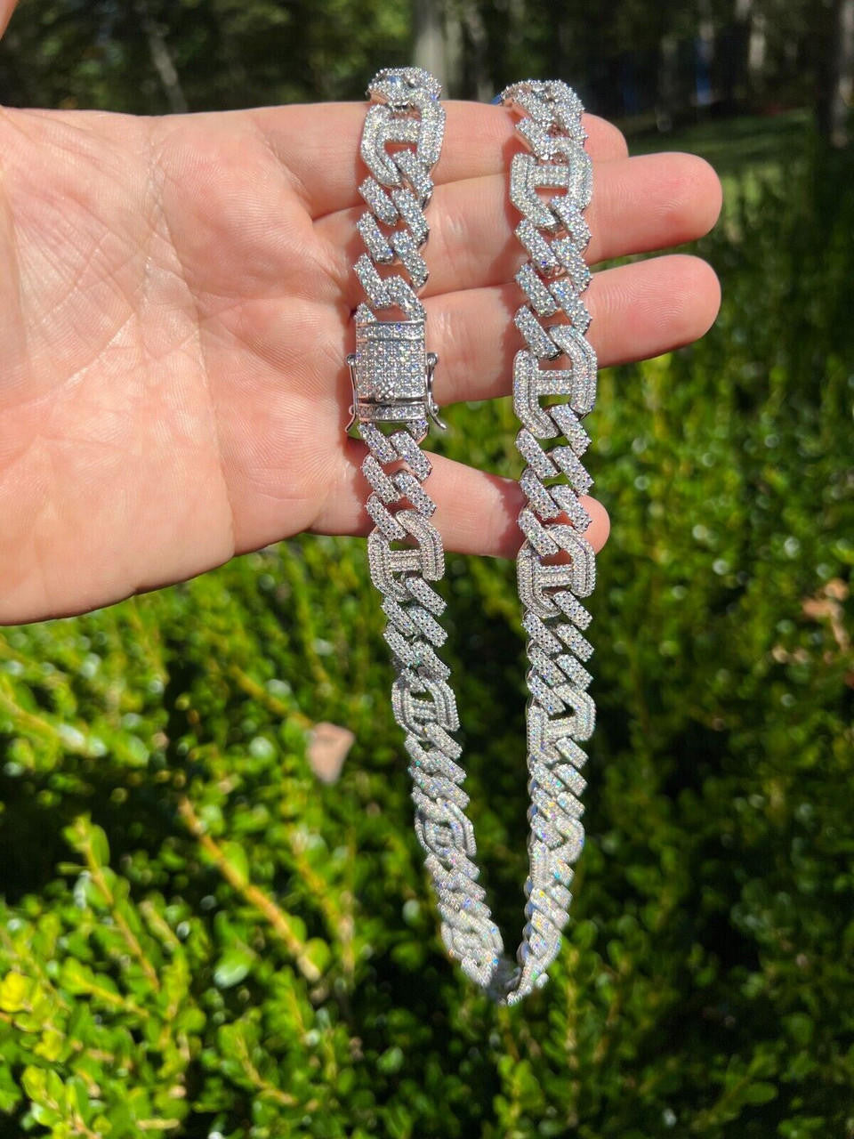 MOISSANITE Figarucci Prong Cuban Link Chain Necklace Iced Out - 925 Silver - 15mm - 18"-30"