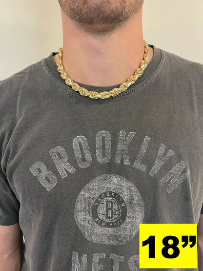 BIG BOSS Rope Chain Necklace - 14k Gold Vermeil 925 Sterling Silver - 18"-30" - 11mm