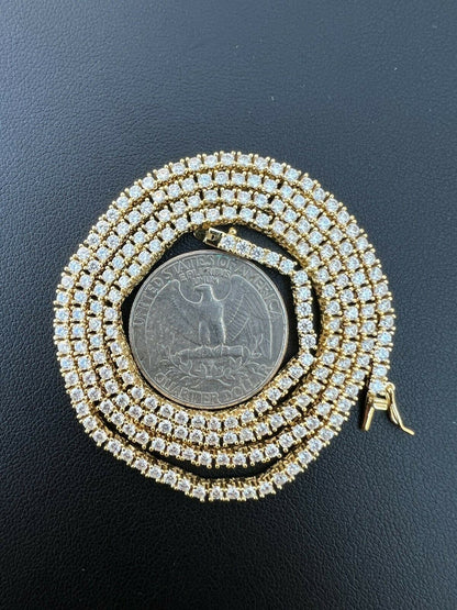 MOISSANITE Micro Tennis Chain Necklace Iced Out - 14k Gold Vermeil 925 Silver - 2mm - 14"-28"