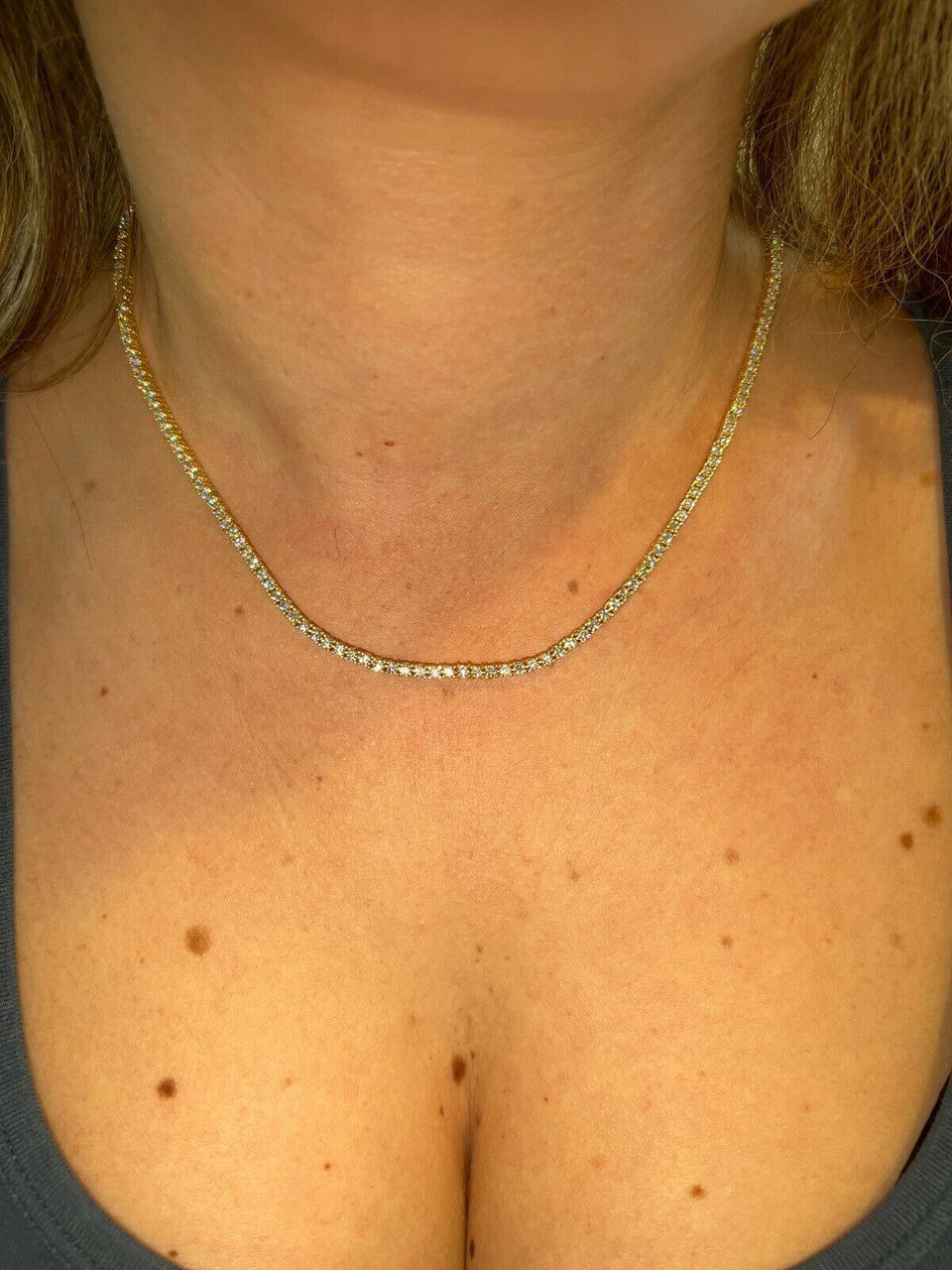 MOISSANITE Micro Tennis Chain Necklace Iced Out - 14k Gold Vermeil 925 Silver - 2mm - 14"-28"