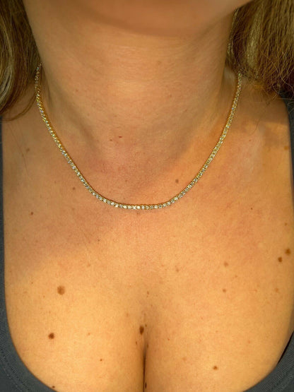 MOISSANITE Micro Tennis Chain Necklace Iced Out - 14k Gold Vermeil 925 Silver - 2mm - 14"-28"