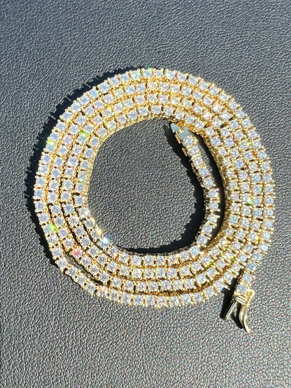 MOISSANITE Micro Tennis Chain Necklace Iced Out - 14k Gold Vermeil 925 Silver - 2mm - 14"-28"