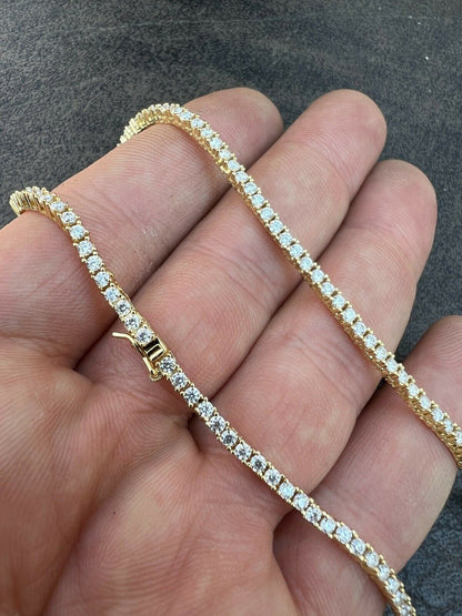 MOISSANITE Micro Tennis Chain Necklace Iced Out - 14k Gold Vermeil 925 Silver - 2mm - 14"-28"