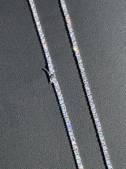 MOISSANITE Micro Tennis Chain Necklace Iced Out - 925 Silver - 2mm - 14"-28"