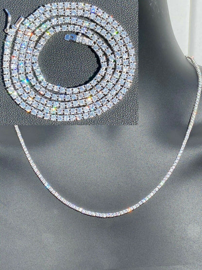 MOISSANITE Micro Tennis Chain Necklace Iced Out - 925 Silver - 2mm - 14"-28"