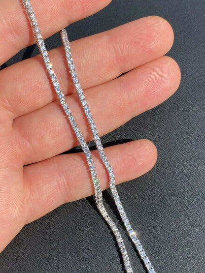MOISSANITE Micro Tennis Chain Necklace Iced Out - 925 Silver - 2mm - 14"-28"