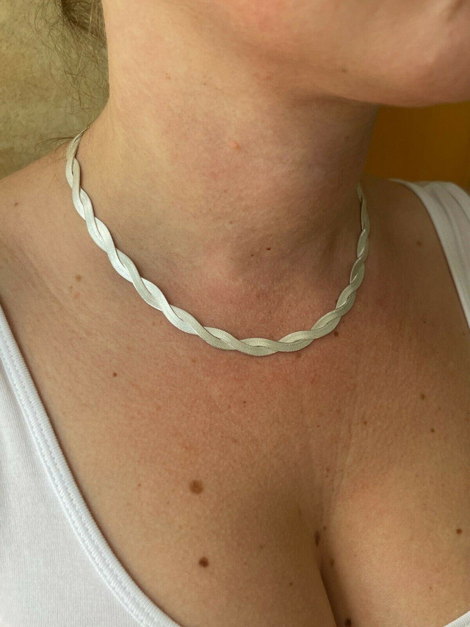 7mm Thick Solid 925 Silver Twisted Braided Herringbone Chain Necklace 16" - 20"
