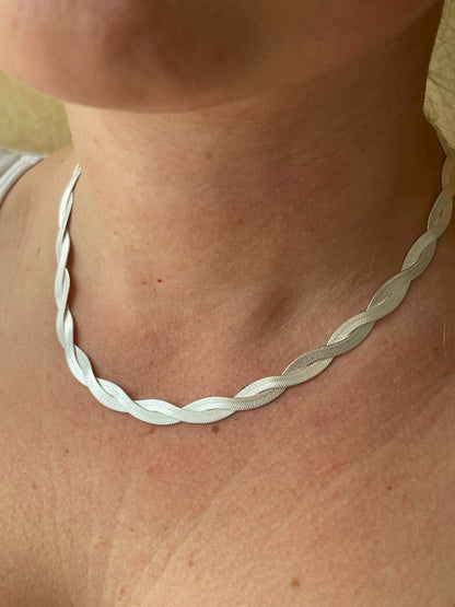 7mm Thick Solid 925 Silver Twisted Braided Herringbone Chain Necklace 16" - 20"