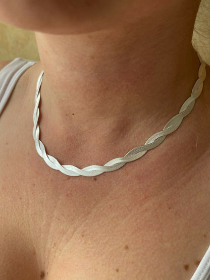 7mm Thick Solid 925 Silver Twisted Braided Herringbone Chain Necklace 16" - 20"