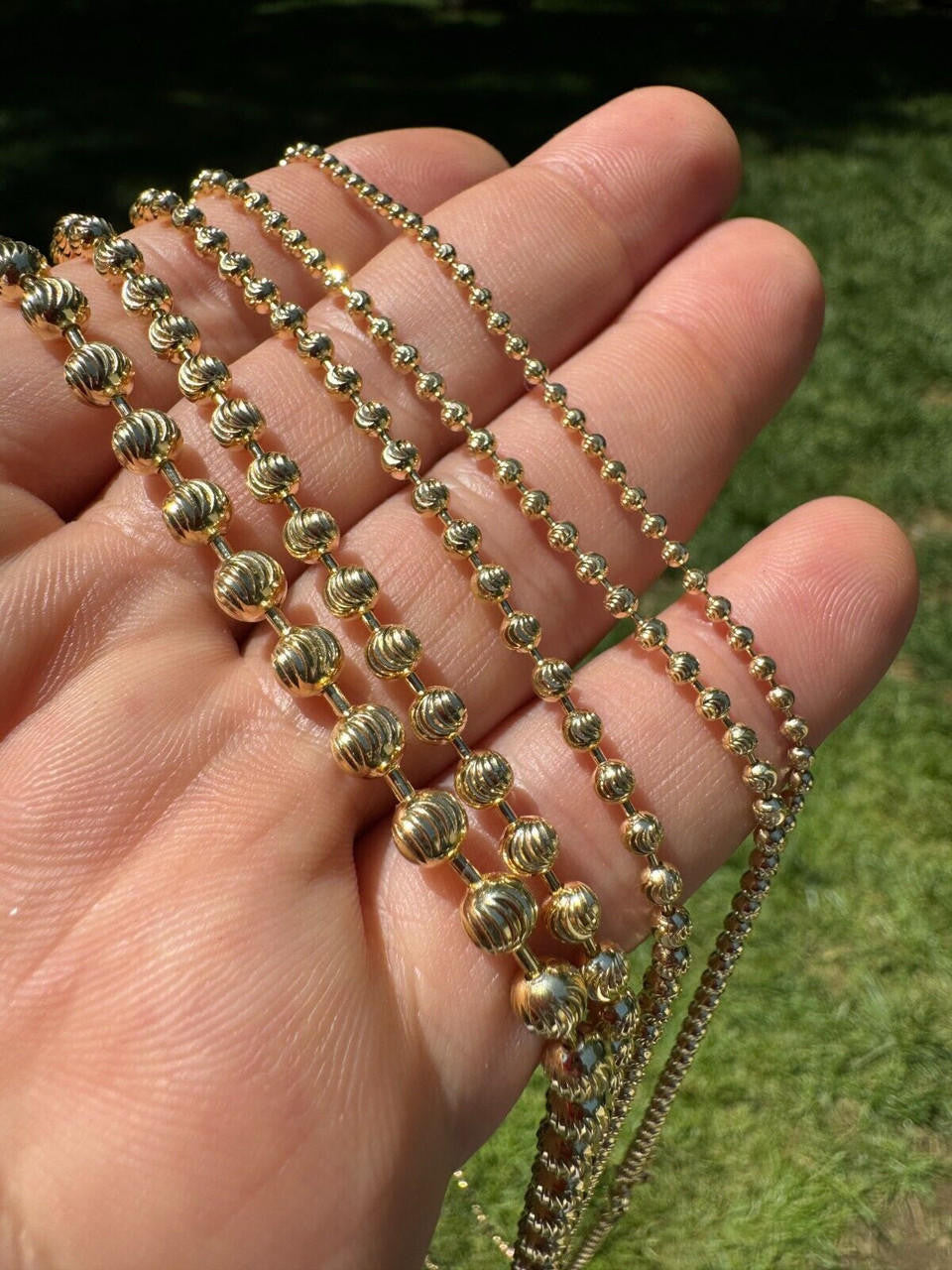 Ball Bead Moon Cut "Dog Tag" Chain Necklace - 14k Gold Vermeil 925 Sterling Silver - 16"-30" - 2mm-5mm