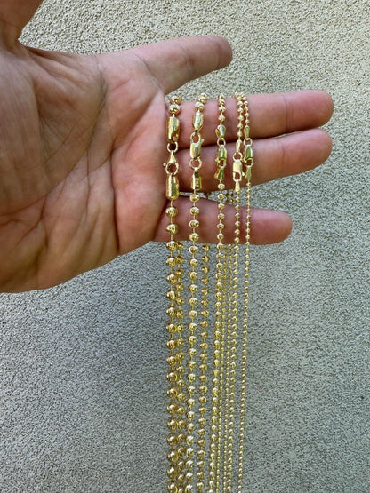 Ball Bead Moon Cut "Dog Tag" Chain Necklace - 14k Gold Vermeil 925 Sterling Silver - 16"-30" - 2mm-5mm