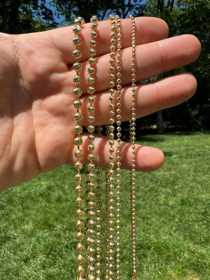 Ball Bead Moon Cut "Dog Tag" Chain Necklace - 14k Gold Vermeil 925 Sterling Silver - 16"-30" - 2mm-5mm