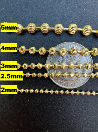 Ball Bead Moon Cut "Dog Tag" Chain Necklace - 14k Gold Vermeil 925 Sterling Silver - 16"-30" - 2mm-5mm
