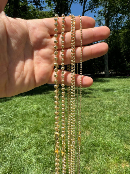 Ball Bead Moon Cut "Dog Tag" Chain Necklace - 14k Gold Vermeil 925 Sterling Silver - 16"-30" - 2mm-5mm