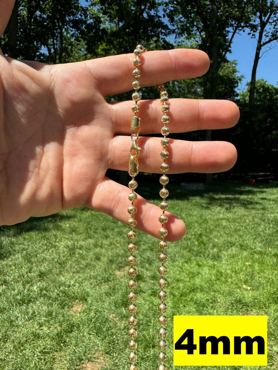 Ball Bead Moon Cut "Dog Tag" Chain Necklace - 14k Gold Vermeil 925 Sterling Silver - 16"-30" - 2mm-5mm