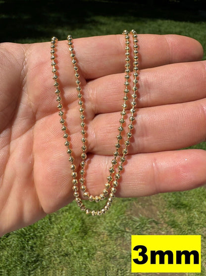 Ball Bead Moon Cut "Dog Tag" Chain Necklace - 14k Gold Vermeil 925 Sterling Silver - 16"-30" - 2mm-5mm