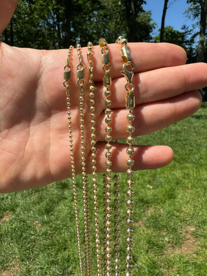 Ball Bead Moon Cut "Dog Tag" Chain Necklace - 14k Gold Vermeil 925 Sterling Silver - 16"-30" - 2mm-5mm