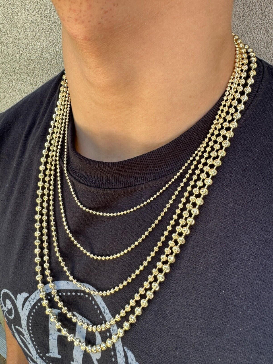 Ball Bead Moon Cut "Dog Tag" Chain Necklace - 14k Gold Vermeil 925 Sterling Silver - 16"-30" - 2mm-5mm